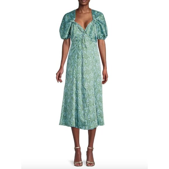 Cinq a Sept Marice Printed Satin Midi Dress Celeste Green Blue Womens 0 - Picture 3 of 12